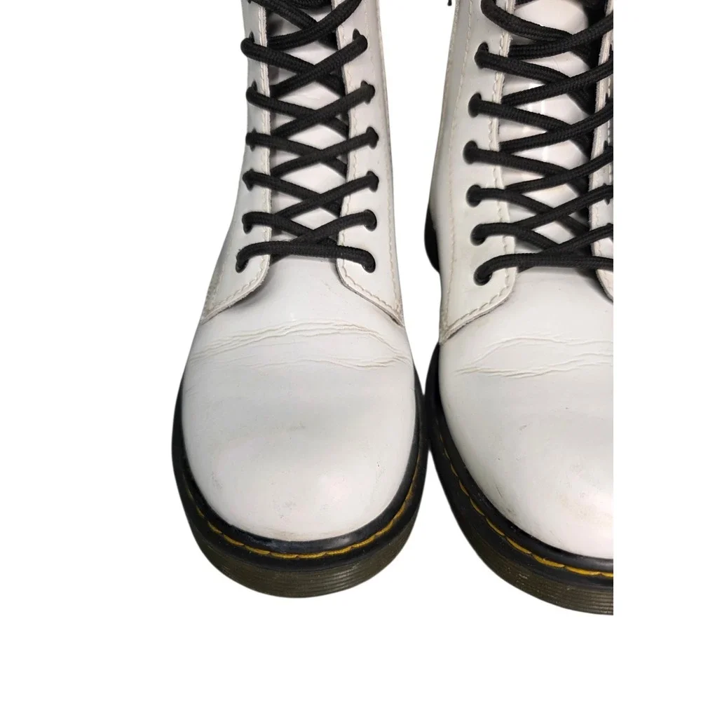 Dr Martens 1460 J White Patent Leather Lace Up Boots Youth US 4 EU 36